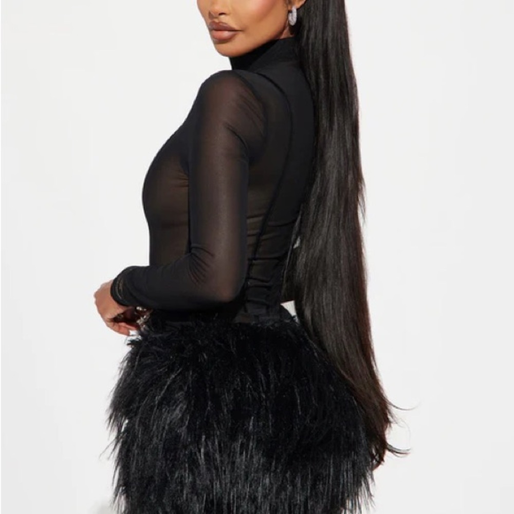 Pour It Up Faux Fur Mesh Mini Dress - Black - Picture 3 of 3